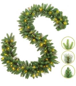 lot 3937 image: KING BIRD Pre-lit Christmas Garland, 9 FT by 12 Inch, Classic Green Christmas Garland with 50 Warm Lights 300 Branch Tips for Christmas