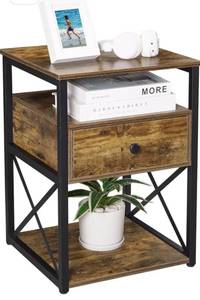lot 3941 image: Giikin Nightstand, 3-Tier Side Table, End Table Cabinet with Drawer and Storage Shelf, Bedside Table for Living Room Bedroom Office, Rustic Brown