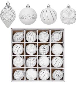 lot 3945 image: 16PCS Shatterproof Christmas Ball Ornaments Set, Hand-Painted Holiday Decor with Assorted Sizes & Designs for Christmas Tree Thanksgiving Party Decoration,