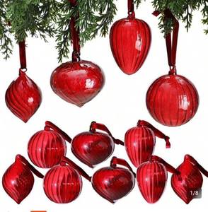 lot 3952 image: VitalCozy 8 Pcs 3.15 Inch Glass Christmas Ball Ornaments Large Vintage Hand Blown Hanging Glass Balls Retro Xmas Tree Finials Ornament for Home Christmas Tree Party Holiday Wreath Decor (Burgundy)