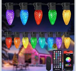 lot 3959 image: Brightever Smart C9 Christmas Lights Outdoor, 99FT 150 LED RGB Christmas String Lights with Remote and Music Sync APP Control, 105 Modes Connectable Waterproof Outdoor Lights for House, Xmas Decor
