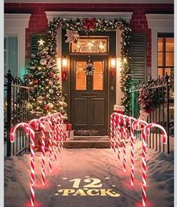 lot 3961 image: COOLWUFAN 12 Pack Christmas Candy Cane Pathway Markers, 17 Christmas Outdoor Decorations Pathway Lights with 60 Warm Lights for Indoor and Outdoor Xmas Holiday Party Patio Yard Decor