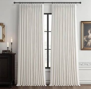lot 3962 image: ff Beige White Double Layer Thick Linen Blackout 105 Inch Curtains 2 Panels Set for Dining Room, Pinch Pleated Room Darkening Thermal Curtain for Summer Heat Boho Office Window Drapes 8-34 FT Length
