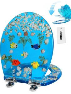 lot 3965 image: Angol Shiold Round Ocean Resin Toilet Seat Slow Close Quick Release Metal Zinc Alloy Hinge Easy to Install also Easy to Clean, Decorative Acrylic Seats (17 Inch, Blue Ocean, Upgraded hinge)