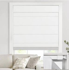 lot 3979 image: UNISHADES no Drill Cordless Roman Shades for Windows, 20 W x 64 H - 100% Blackout - Linen - Mist White