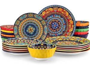 lot 3985 image: vancasso 24 Pieces Plates and Bowls Set, Bohemian Style Dinnerware Sets Service for 6, Porcelain Boho Dishes Set for Kitchen, Housewaring Gift, Dishwasher and Microwave Safe