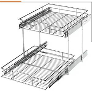 lot 3986 image: 2-Tier 20 in. W x 21 in. D Silver Metal Individual Pull Out Cabinet Organizer
