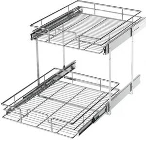 lot 3989 image: 2-Tier 20 in. W x 21 in. D Silver Metal Individual Pull Out Cabinet Organizer