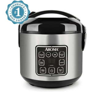 lot 3994 image: AROMA� 8-Cup Digital Rice & Grain Cooker  Multi-Cooker  8X Bonded Granite Coating  Silver  New