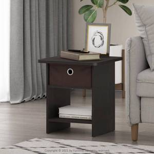 lot 3995 image: Furinno 10004 End Table  Nightstand Storage Shelf with Bin Drawer  Dark EspressoBrown