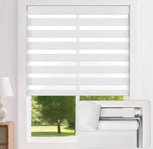 lot 7655 image: LazBlinds No-Drill Cordless Zebra Blinds - Dual Layer Light Filtering & Room Darkening, Free-Stop Lift, Easy Install, Day & Night Privacy with Valance for Window 35.5 W x 72 H, White
