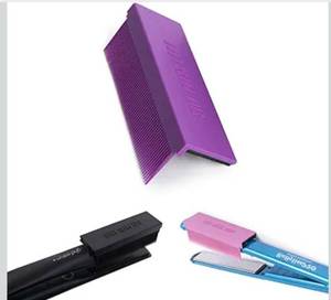 lot 7662 image: Silk Press Comb - Removable Clip-On Hair Straightener Attachment - Heat-Resistant for Professional & Silky Results (PURPLE)