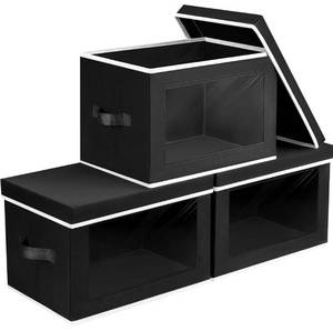 lot 7677 image: Homsorout Storage Boxes with Lids, Collapsible Storage Bins with Handles, Closet Storage Baskets with Window, Fabric Storage Containers for Organizing Clothes, Towels, Books, 3 Packs, Black