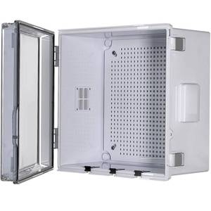 lot 7832 image: ABS Electrical Junction Box, Ventilated Design, Cable Grommets, IP65 Waterproof Enclosure, IndoorOutdoor Use with Mounting Panel. (Clear Cover, 11.9x11.9x7)
