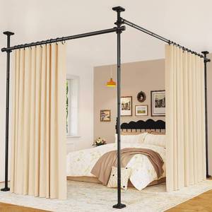 lot 7836 image: Goovilla Room Divider for Room Separation, Tension Curtain Rods No Drilling, 4-10ft(H) 28-114inch(W) Adjustable Temporary Privacy Wall Divider, Heavy Duty Freestanding Space Partition Separator, Black