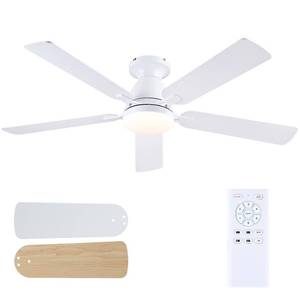 lot 7841 image: Mpayel Ceiling Fans with Lights, 52 Inch Flush Mount Ceiling Fan with Light and Remote, Low Profile White Ceiling Fan for Bedroom Living Room, Quiet DC Motor, Reversible, Dimmable LED, White