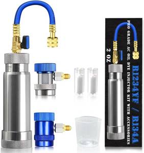 lot 7854 image: GallopMax R1234YF & R134A AC Oil Dye Injector Kit with 2 Snap Quick Couplers 2 Oil Checkers 2oz Measuring Cup