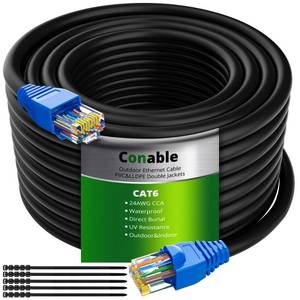 lot 7862 image: Cat6 Outdoor Ethernet Cable 500 FT, Heavy Duty Double Jackets Internet Cord, Waterproof, Direct Burial, (from 25FT to 500 FT) Support PoE Cat6 Cat5e Cat5 Network, Cat 6 RJ45 Patch Cable with 25 Ties
