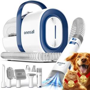 lot 7863 image: oneisall Dog Grooming Vacuum, Pet Grooming Vacuum with Clipper Nail Grinder, 1.5L Dust Cup Dog deshedding Brush with 7 Tools for Shedding Pet Hair, Home Cleaning(Blue)