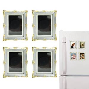 lot 7886 image: PYOAGT 4 Pack Magnetic Picture Frames for Refrigerator - 3x2 Vintage Photo Frames(Dimensions with Card Size 2.4 X 1.6), Antique Ornate, Paintings, Home &amp Office Decorative Gift (Silver)