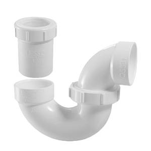 lot 7908 image: LESSO PVC P Trap 1 12 Inch, DWV PVC Fitting for RV Drain Bathroom Kitchen Sink Drain Pipe Tubular Kit with White Threaded Adapter Ring