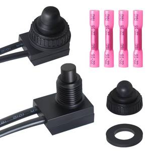 lot 7915 image: GEPHYNM 2PCS Waterproof Switch 12v, ONOff SPST Waterproof Push Button Switch with 4.6 inch Lines for Auto, Motorcycle, RV, ATV and Boat (Black) KP-107