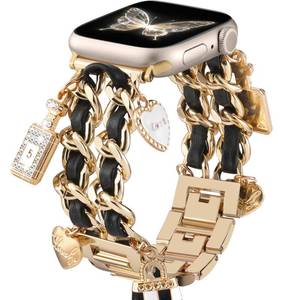 lot 7916 image: DaQin Stylish Metal Band Compatible with Apple Watch Band for Women 44mm 42mm 45mm 46mm,Pretty Chain Replacement Strap with Apple Watch Accessories Charms for iWatch Series 11 10 9 8 7 6 5 4 3 2 SE