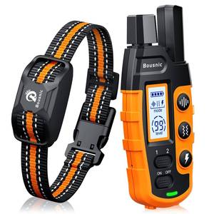 lot 7918 image: Bousnic Dog Shock Collar - 3300Ft Dog Training Collar with Remote for 5-120lbs Small Medium Large Dogs Rechargeable Waterproof e Collar with Beep (1-8), Vibration(1-16), Safe Shock(1-99) (Orange)