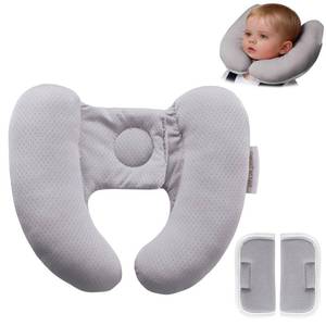 lot 7926 image: Sweetwavet Baby Neck Pillow for Car Seat and Stroller, Adjustable Baby Head Support Pillow for Travel, Soft and Cushiony Torticollis Pillows for Infant and Newborn (Gray)