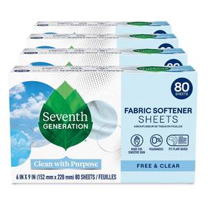 lot 7934 image: Seventh Generation Dryer Sheets Fabric Softener Free & Clear Fragrance Free 80 Sheets (Pack of 4)