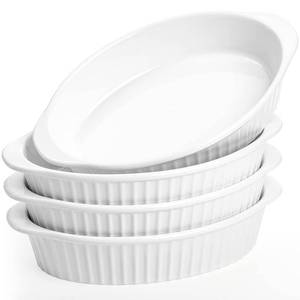 lot 7937 image: Foraineam 4 Pack 15 oz White Porcelain Oval Baking Dishes, 8.8 x 5.5 x 1.8 Inch Au Gratin Pans Small Table Serving Dish, Lasagna Pan Cr�me Brulee Bakeware Set with Double Handles, Dishwasher Oven Safe