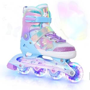 lot 7940 image: Kids Inline Skates for Girls and Boys -Purple Blades Roller for Kids Youth Age 7 8 9 10 - Adjustable All Light up Wheels Indoor Outdoor Sports Birthday Gift for Son and Grandson