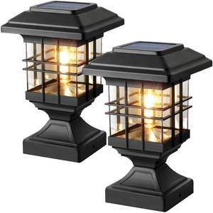 lot 7964 image: Lffital Solar Post Lights Outdoor Solar Cap Lights Deck Fence Cap for 4x4 5x5 6x6 Posts Patio Garden Courtyard Decoration Fixture Waterproof Warm White Lighting Black (2)