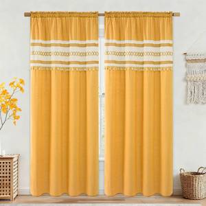 lot 7970 image: FRAMICS Linen Curtains for Living Room Farmhouse Curtains for Bedroom Yellow Window Curtain Boho Crochet Drapes 84 Inch Length 2 Panels Set Light Filtering Rod Pocket Window Treatment