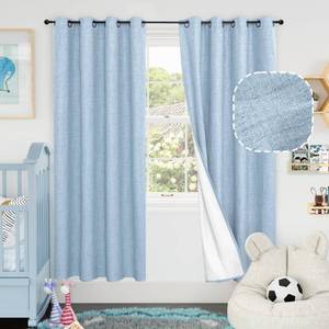 lot 7971 image: Baby Blue Linen Blackout Curtains for Nursery 72 Inch Length 2 Panels Set, Thermal Insulated Boho Total Black Out Noise Reducing Bonzer Grommets Window Curtains for Kids Bedroom, Each 52 Inch Wide
