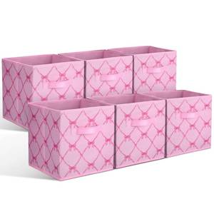 lot 7972 image: Geelin 6 Pcs Pink Bow Cube Storage Bins 11 Inch Storage Basket with Handle, Preppy Girls Organizer Basket, Collapsible Fabric Box for Classroom Bedrooms Office Home Decoration Gift