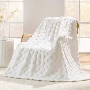 lot 7985 image: SUPRYNEX White Textured Checkered Twin Size Blanket, 330GSM Soft Plush Fleece Blanket for Couch Sofa Bed, Cozy Decorative Giftable Home Blanket, 60x80 Inches