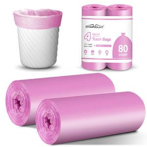 lot 7994 image: Charmount Small Trash Bags Bathroom, 4 Gallon Garbage Bags for Kitchen Bedroom, Unscented, 80 Count, Hot Pink
