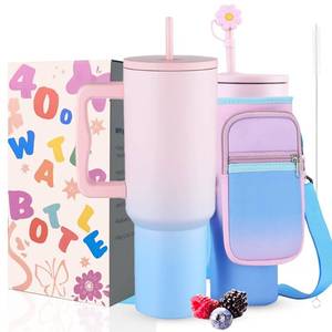 lot 8002 image: Sanilinwild 40 oz Tumbler with Handle Lid and Straw & 40 oz Tumbler Accessories - Vacuum Insulated Stainless Steel Double Wall Water Bottle with Strap Bag - Holiday Gifts for Women Men(Bubble)
