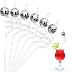 lot 8003 image: Chengu 12 Pcs Mirror Disco Ball Straws 70s Silver Disco Party Decorations Reusable Straws Gorgeous Retro Party Favors for Discos Cups Mamma Mia 2026 New Years Eve Birthday Parties