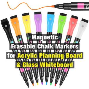 lot 8008 image: Magnetic Liquid Chalk Markers Wet Erase Markers for Acrylic Calendar Planning Board LED Note Board Clear Glass Whiteboard WindowMirror Easter Holidays Paintings, 8 Vibrant Colors, 1mm Fine Tip