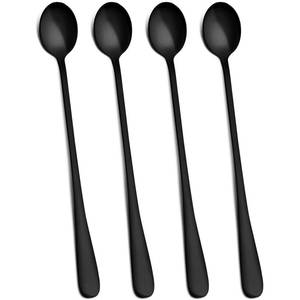 lot 8013 image: Hiware Matte Black 9-Inch Long Handle Iced Tea Spoons, Coffee Spoon, Ice Cream Spoon, Stainless Steel Cocktail Stirring Spoons, Set of 4