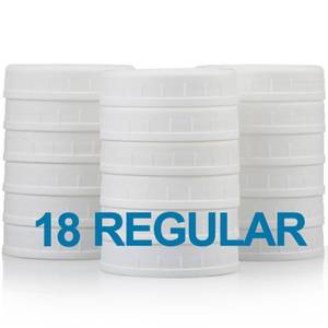 lot 8016 image: 18 Pack REGULAR MOUTH Mason Jar Lids for Compatible with Ball, Kerr Regualr Mouth Jars - Plastic Storage Caps for Mason Jars, Canning Jars - Leakproof, Dishwasher Safe & Food Grade - White