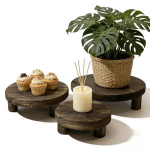 lot 8032 image: ORBEIN 6810 3pcs Unfinished Rustic Wood Stands - Wooden Round Riser - Plant Risers Stand for Decor Display
