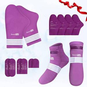 lot 8040 image: SuzziPad Cold Socks & Hand Ice Pack, Cooling Gloves for Chemotherapy, Chemo Care Package for Women and Men, SM, Purple