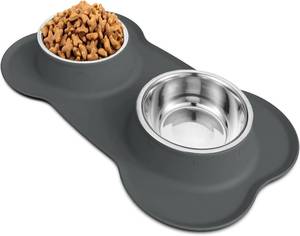 lot 8042 image: AsFrost Dog Food Bowls, BPA Free Stainless Steel Dog Food and Water Bowl Set, 2 Large Dog Bowls with No Spill Non-Skid Silicone Mat, Dog Dishes for Medium Large Sized Dogs Pet Bowls, 6 Cup, Grey