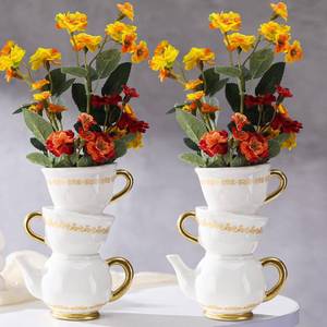 lot 8050 image: Tioncy Mini Teacup Bud Vase 5 Wonderland Tea Party Decorations Antique Vintage Kitchen Decor Whimsy Ceramic Vase Tea Party Favor for Wedding Gift Birthday Bridal Showers Home(2 Pcs)