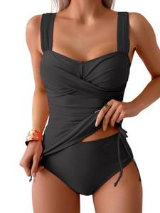 lot 8061 image: B2prity Tankini Swimsuits for Women Tummy Control Two Piece Bathing Suit High Waisted Wrap Swim Suit with Bottom Swimwear Black XL