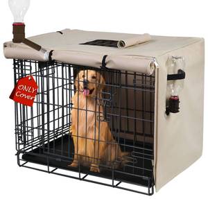 lot 8066 image: Peipaws Dog Crate Cover 42 Inch - Three Doors Waterproof Dog Kennel Cover, 600D Oxford Fabric Cage Covers with a Water Bottle Nozzle, Allowing Dogs to Drink Water at Any Time. Beige (Cover Only)