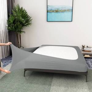lot 8069 image: Box Spring Cover King Size - Jersey Knit & Stretchy Wrap Around 4 Sides Bed Skirt for Hotel & Home - KingCal KingOlympic Queen, Light Gray